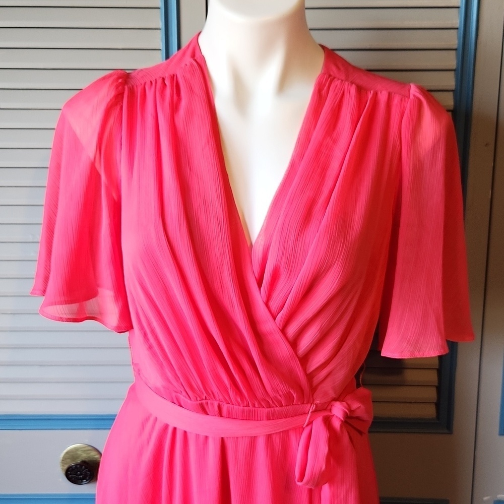 DKNY Pink Wrap Style Dress with Flowy Sleeves - Picture 3 of 12